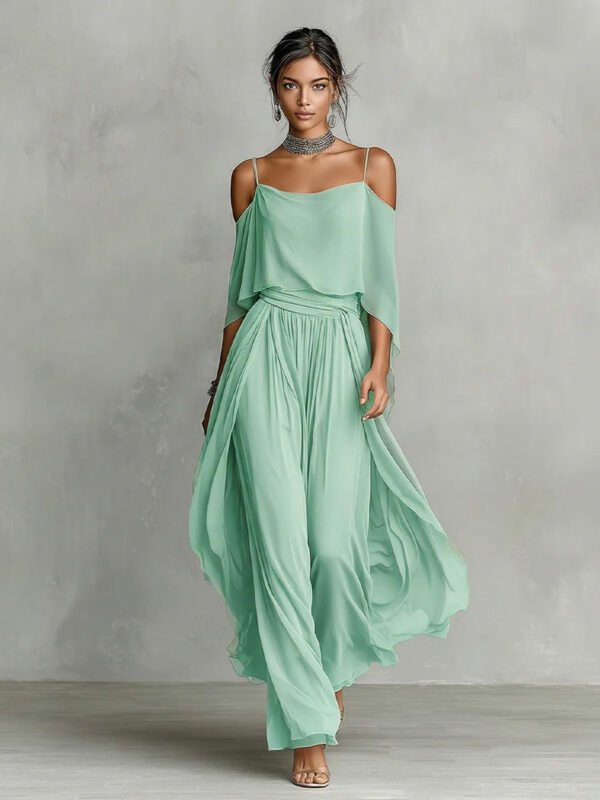 gray chiffon off-shoulder set 6