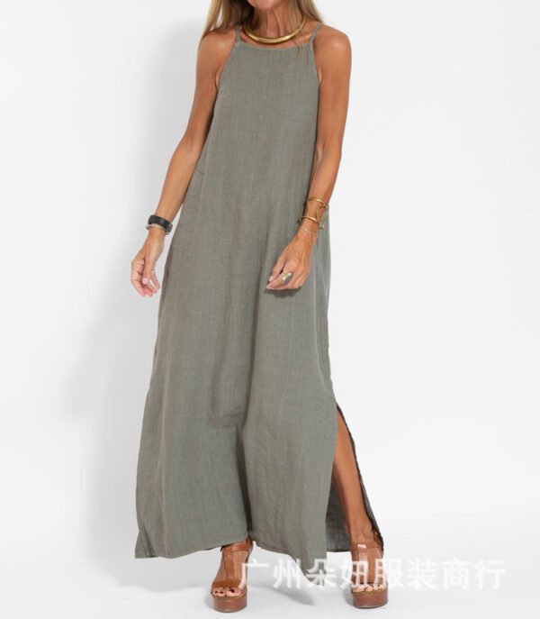 cotton linen slit suspender dress 6