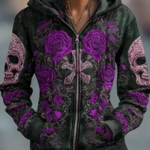 Artistic 3D Print Hooded Zip-Up Cardigan 1