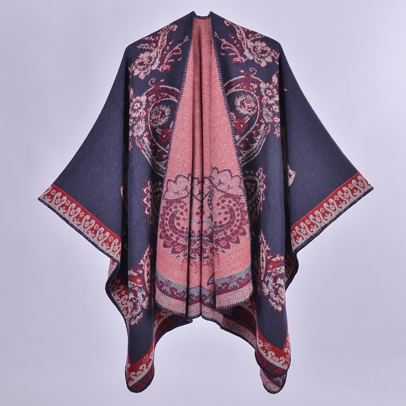 vintage paisley faux cashmere poncho shawl 1