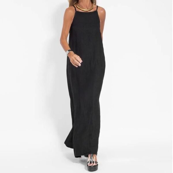 cotton linen slit suspender dress 3