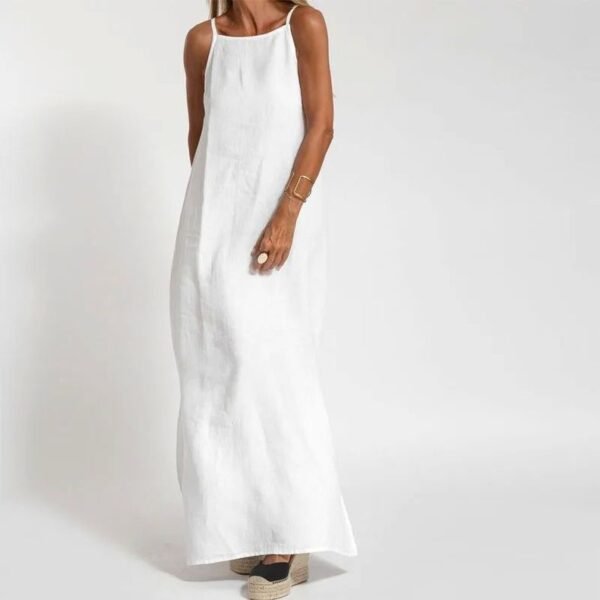cotton linen slit suspender dress 2