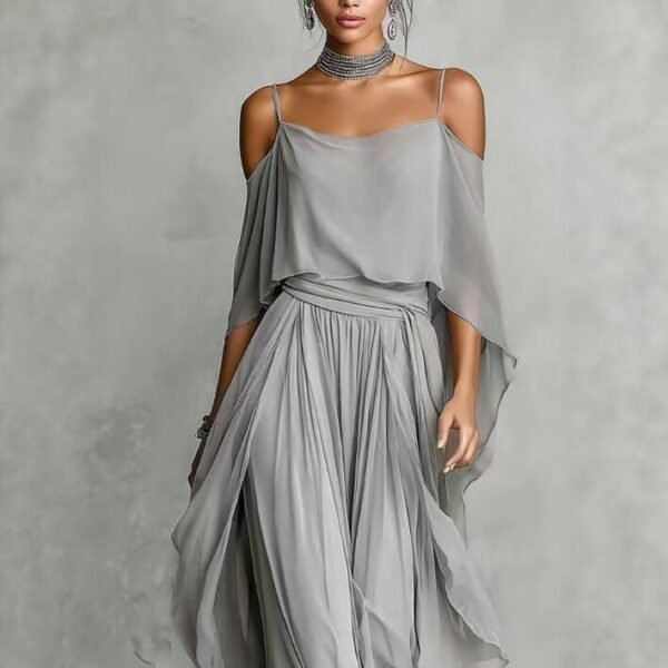 gray chiffon off-shoulder set 5