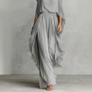 gray chiffon off-shoulder set 1