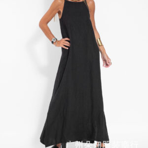 cotton linen slit suspender dress 1