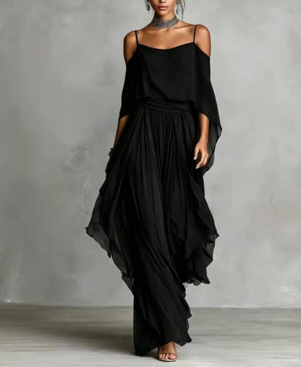 gray chiffon off-shoulder set 2