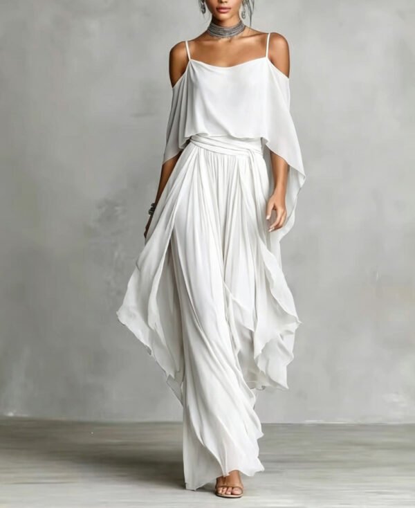 gray chiffon off-shoulder set 3
