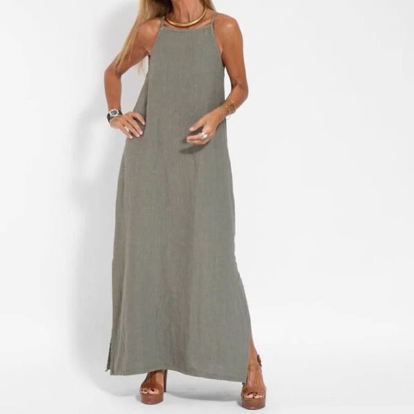 cotton linen slit suspender dress 5