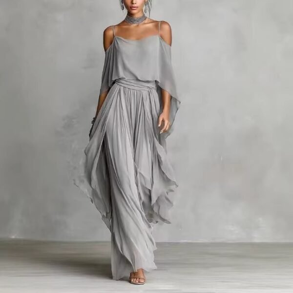 gray chiffon off-shoulder set 4